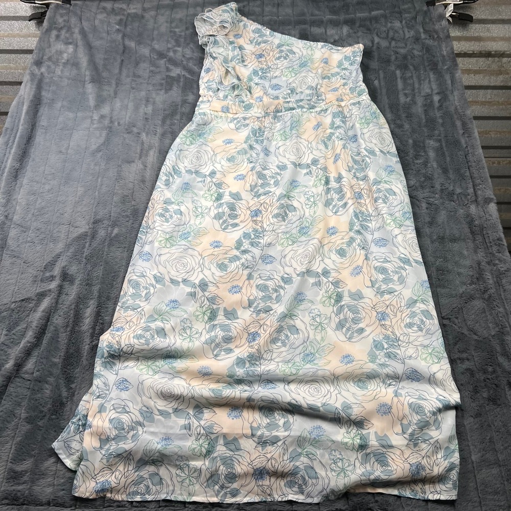 BTFBM Women One Shoulder Floral Maxi Dress XXL Smocked Ruffle Summer Blue Rose